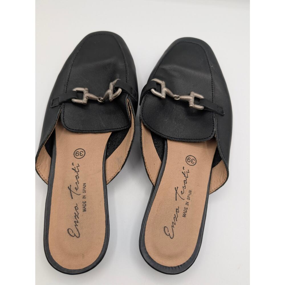 Enzo Tesoti Black Leather Horsebit Mule Loafers Sz 39 - Picture 2 of 6